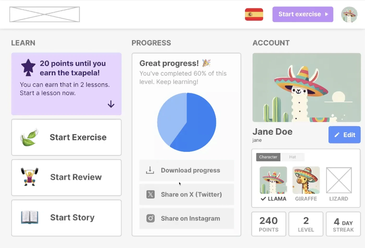 JavaFX language learning application interface
